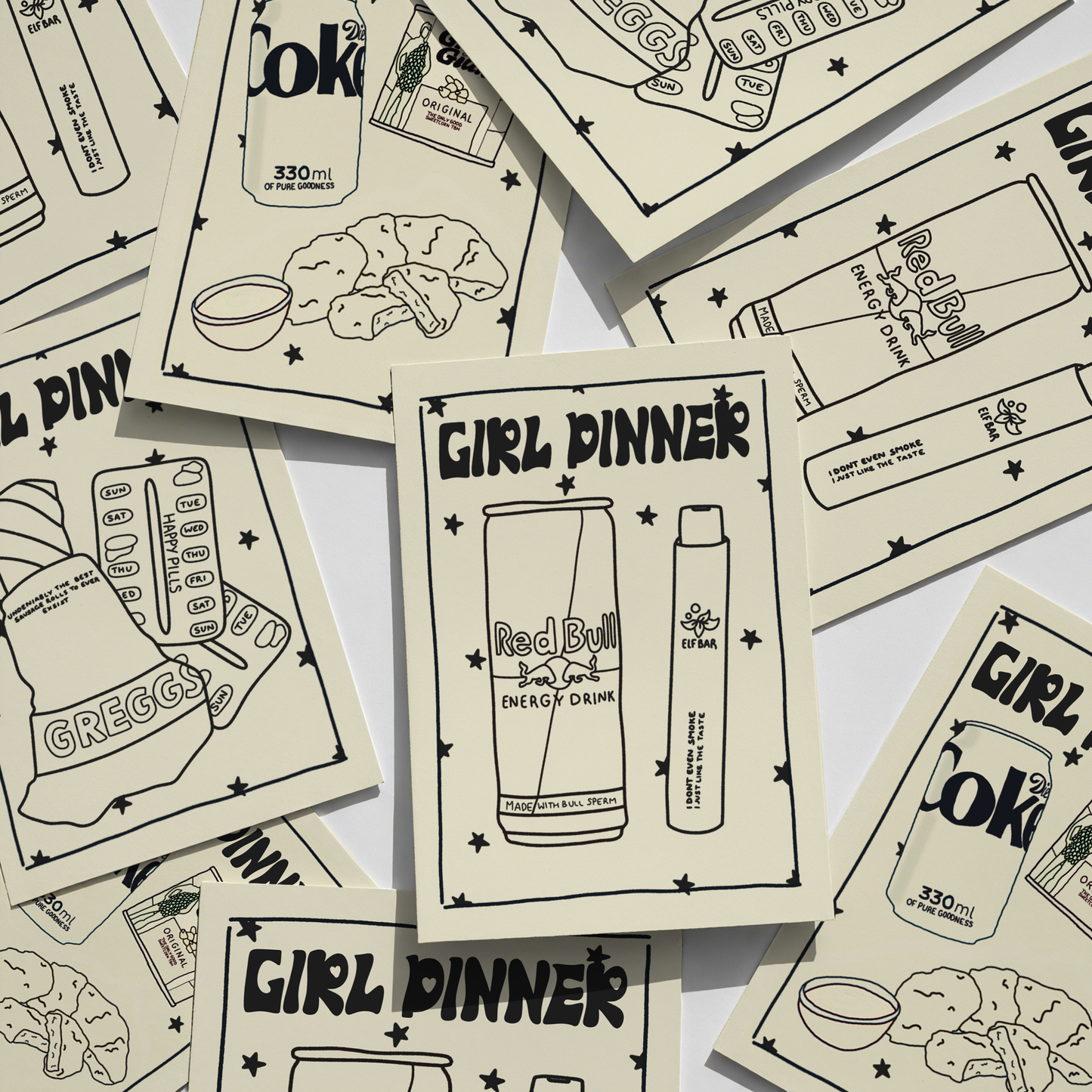 Girl Dinner – Red Bull & Vape (A6 Gloss Print)